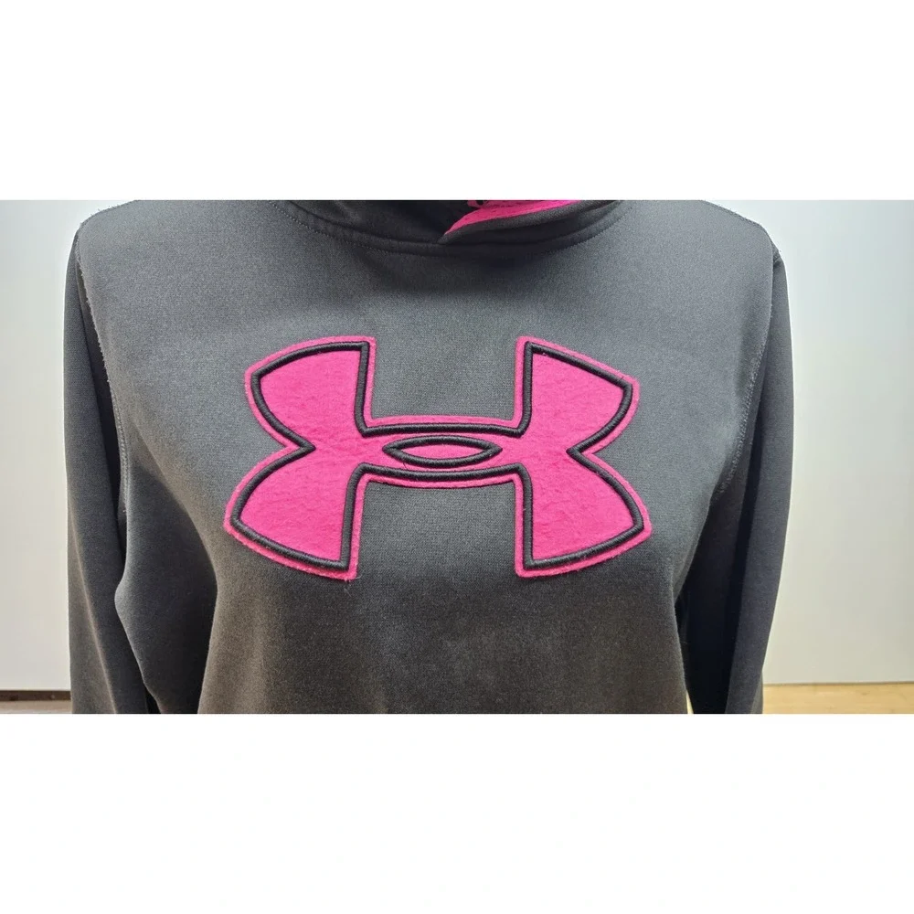 Under Armour UA Storm Hoodie Youth XL Dark Gray, Pink Logo Loose Pullover